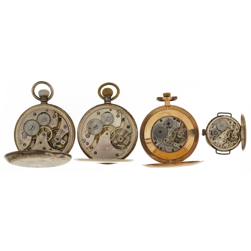 3937 - Three vintage and later pocket watches and a wristwatch comprising two gentlemen's silver open face ... 