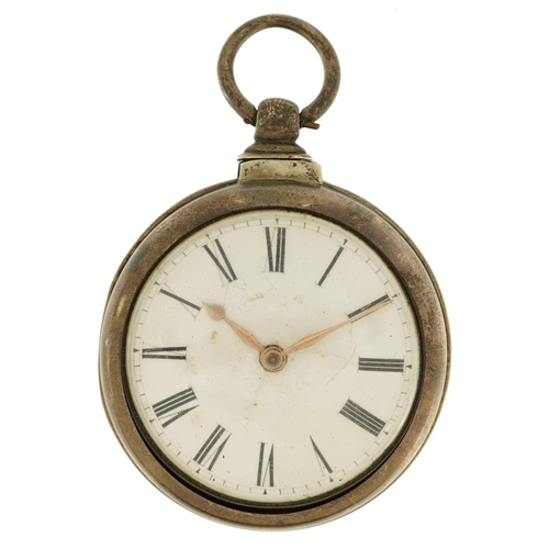 3925 - Early Victorian gentlemen's silver open face pair case pocket watch with enamelled dial, the fusee m... 