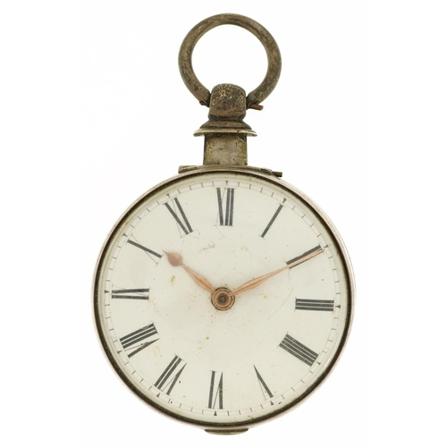 3925 - Early Victorian gentlemen's silver open face pair case pocket watch with enamelled dial, the fusee m... 