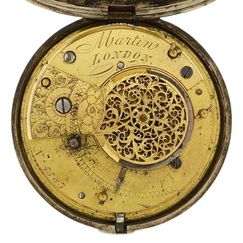 3925 - Early Victorian gentlemen's silver open face pair case pocket watch with enamelled dial, the fusee m... 