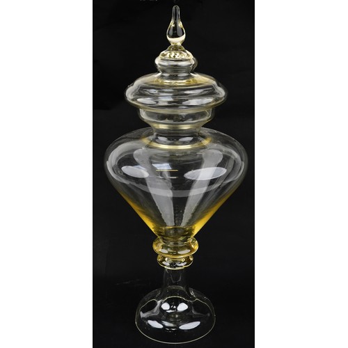 142 - 19th century apothecary glass jar and cover, 66cm high