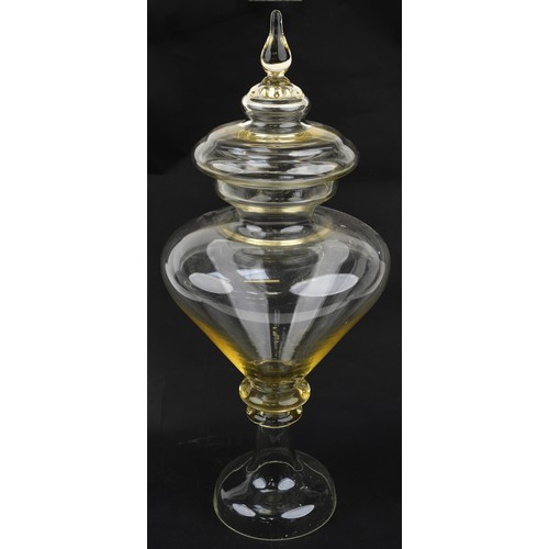 142 - 19th century apothecary glass jar and cover, 66cm high