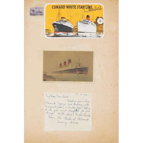 2718 - Good collection of Cunard White Star Line shipping ephemera arranged in a scrap book, predominantly ... 