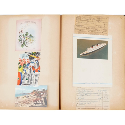 2718 - Good collection of Cunard White Star Line shipping ephemera arranged in a scrap book, predominantly ... 