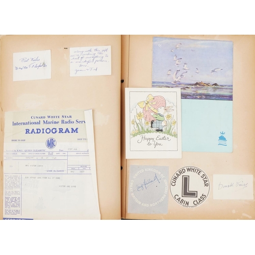 2718 - Good collection of Cunard White Star Line shipping ephemera arranged in a scrap book, predominantly ... 