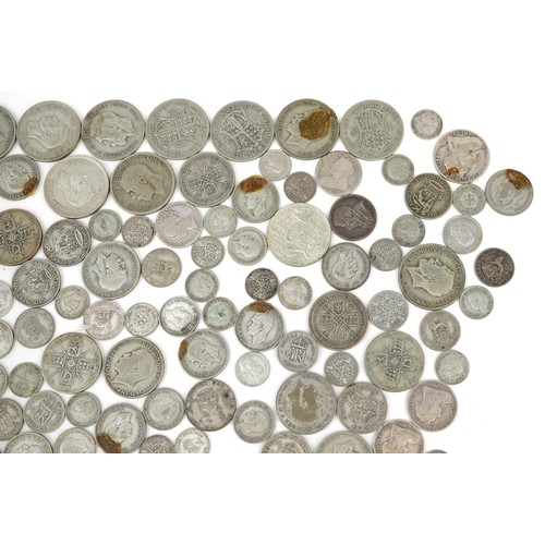 2557 - Victorian and later British coinage, some silver, including thrupenny bits, florins and half crowns,... 