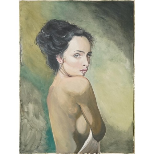 473 - Clive Fredriksson - Portrait of a semi nude female, Impressionist oil on board, framed, 79.5cm x 60c... 