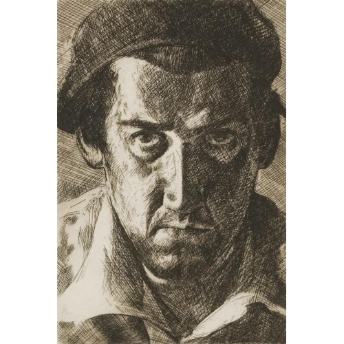 22 - Stephen Conroy - Portrait of a man, Scottish school pencil signed black and white etching, limited e... 