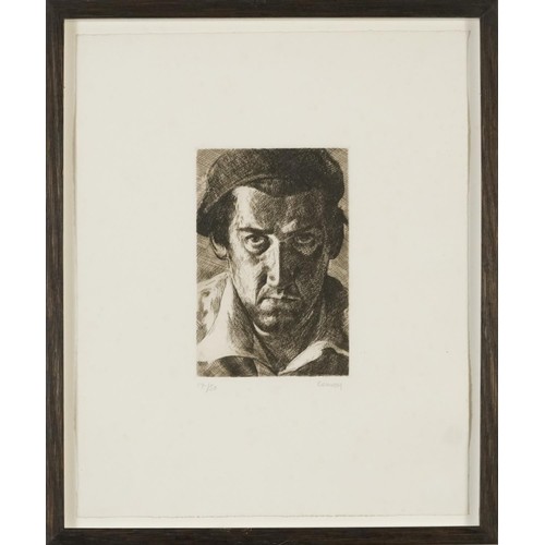 22 - Stephen Conroy - Portrait of a man, Scottish school pencil signed black and white etching, limited e... 