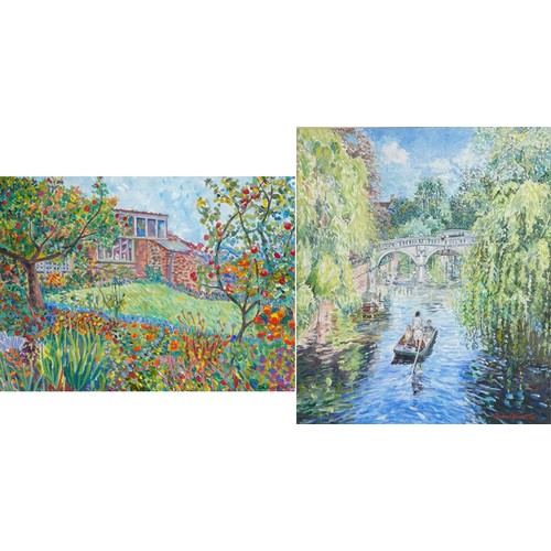 393 - Andrew G Forrest - Charlestan: Forwards Duncan Grant Studio and Punting on the Cam, two acrylics, on... 