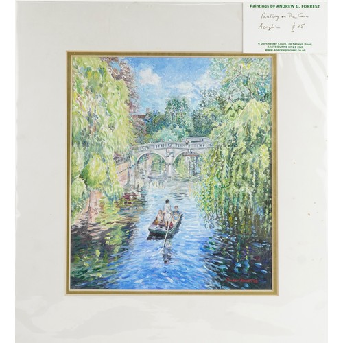 393 - Andrew G Forrest - Charlestan: Forwards Duncan Grant Studio and Punting on the Cam, two acrylics, on... 