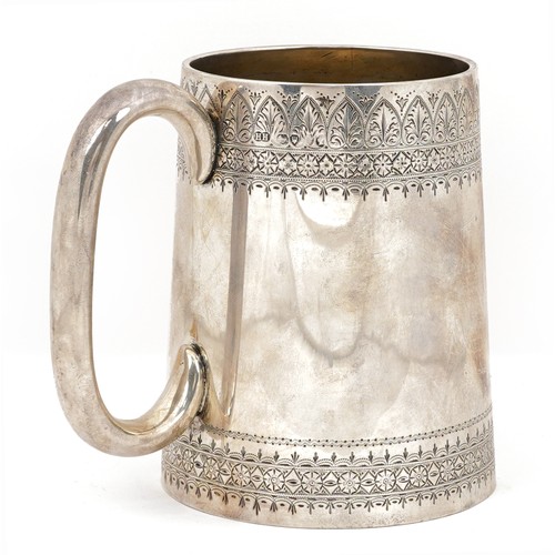 1 - Henry Holland, Victorian aesthetic silver tankard engraved with stylised motifs and swags, London 18... 