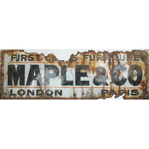 82 - Large vintage Maple & Co Furniture advertising enamel sign, 305cm x 102cm