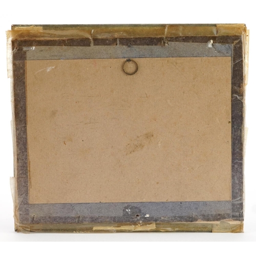 499 - Chinese pith paper painting of an execution, framed and glazed, 13cm x 11cm excluding the frame