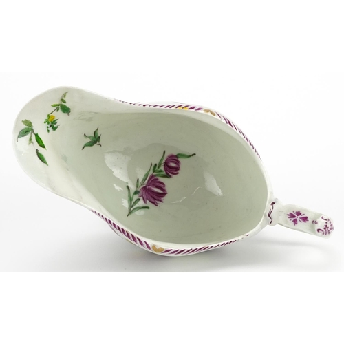 73 - 18th century Worcester sauceboat, circa 1765-8, hand painted with birds of paradise and flowers, 20.... 