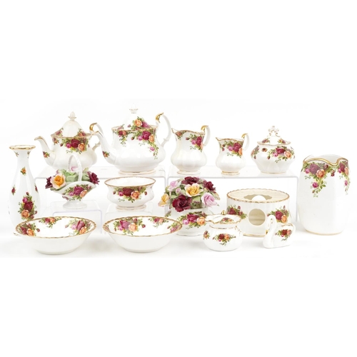 659 - Royal Albert Old Country Roses china including teapot, vases and flower studies, the largest 22cm in... 