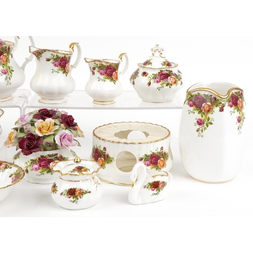 659 - Royal Albert Old Country Roses china including teapot, vases and flower studies, the largest 22cm in... 