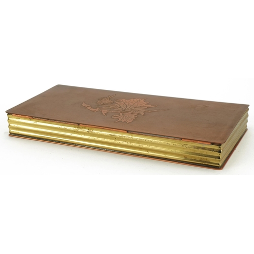 107 - Sam Fanaroff copper and brass cigar box engraved with leaves, 3cm H x 23cm W x 11.5cm D
PROVENANCE: ... 