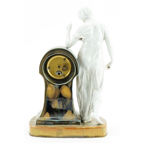 296 - German Art Nouveau porcelain Old Father Time mantle clock with scantily dressed female, the circular... 