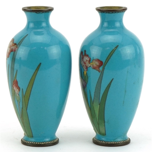 30 - Pair of Japanese cloisonne vases enamelled with flowers, each 12cm high