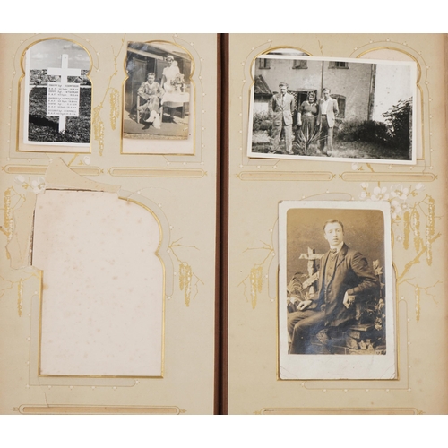 810 - Victorian and later postcards and cabinet cards arranged in an album including soldiers in military ... 