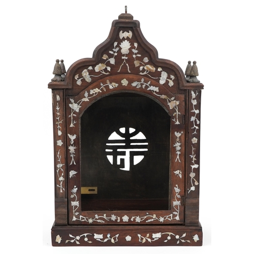 506 - Chinese hardwood clock case with mother of pearl inlay, 48.5cm H x 32.5cm W x 15cm D