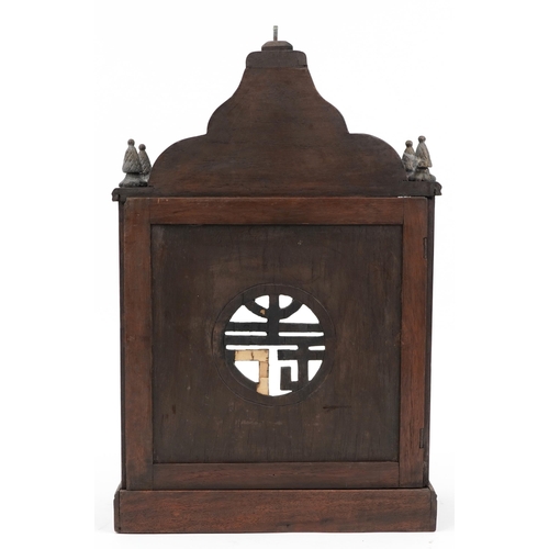 506 - Chinese hardwood clock case with mother of pearl inlay, 48.5cm H x 32.5cm W x 15cm D