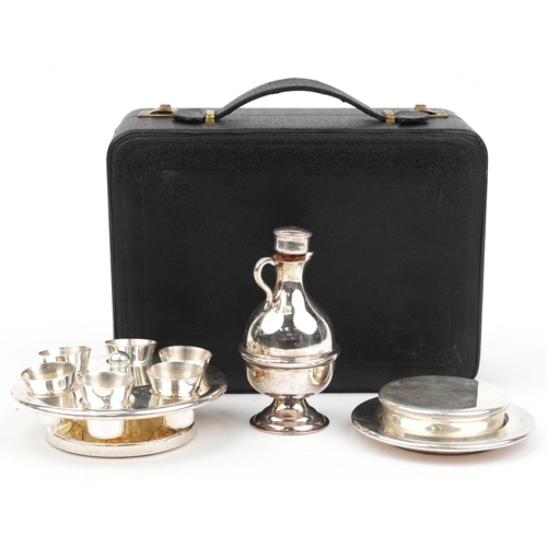 479 - Late 19th/early 20th century silver plated holy communion set housed in a velvet and silk lined fitt... 