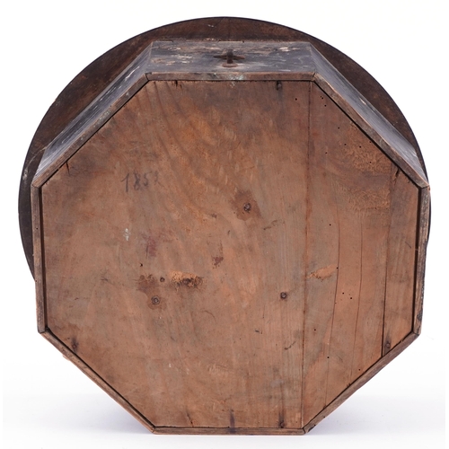 500 - Ebonised wall clock with circular dial having Roman and Arabic numerals, 38cm in diameter