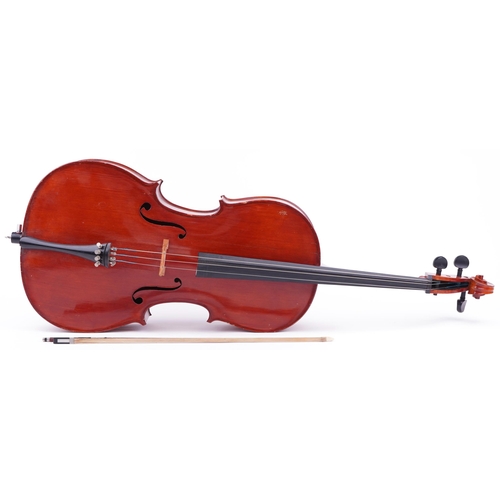 622 - Stentor Student full sized cello, paper label to the interior, the back 30.5 inches in length