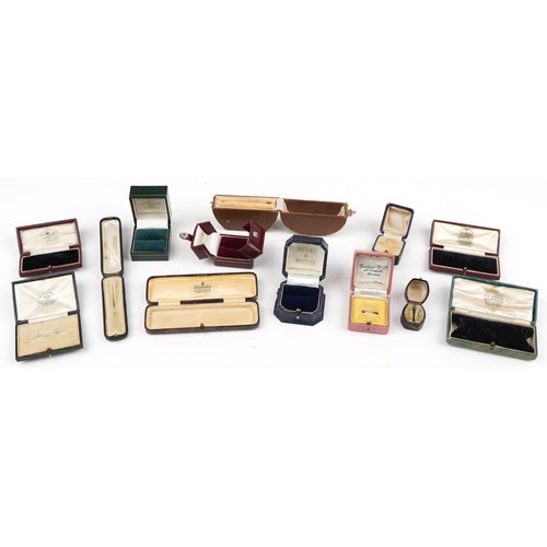 3821 - Antique and later jeweller's jewellery boxes including Arthur Rayner, Brooks & Bentley and R S Harri... 