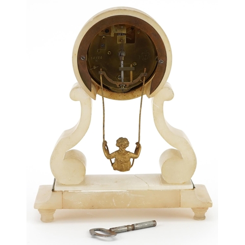 6 - 19th century French Girl in a Swing onyx mantle clock with blue enamelled dial and Roman numerals, i... 