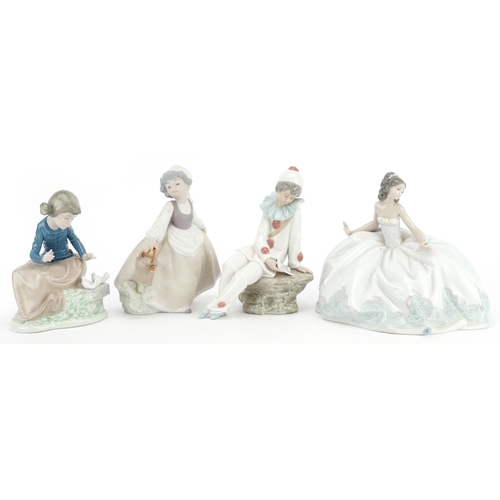 654 - Four Lladro and Nao porcelain figures, the largest 20cm wide