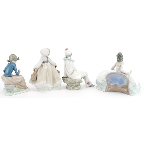 654 - Four Lladro and Nao porcelain figures, the largest 20cm wide