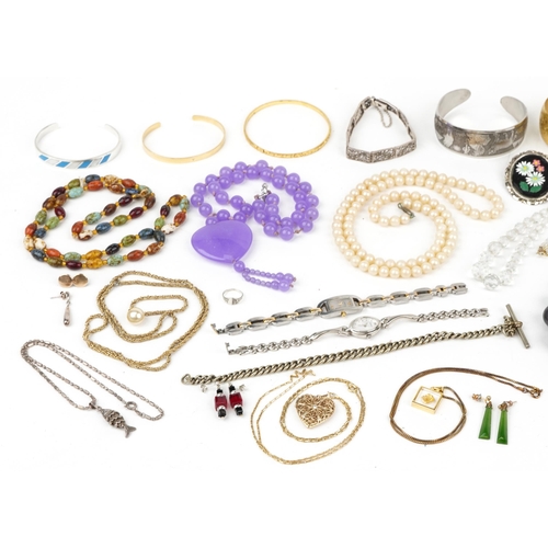 3813 - Vintage and later costume jewellery, some silver, including polished stone necklaces, marcasite brac... 