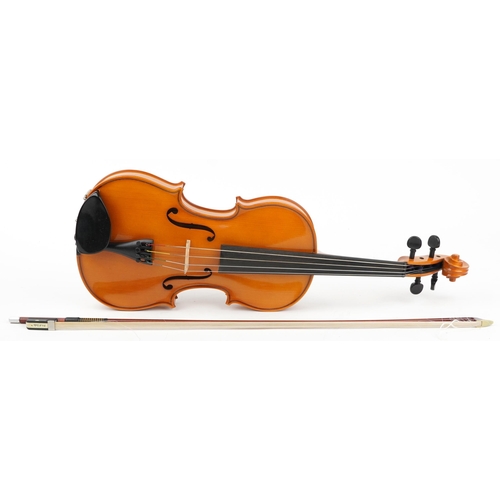 610 - Andreas Zeller for Stentor Music Co, wooden violin with bow and fitted case, the violin back 15.5 in... 