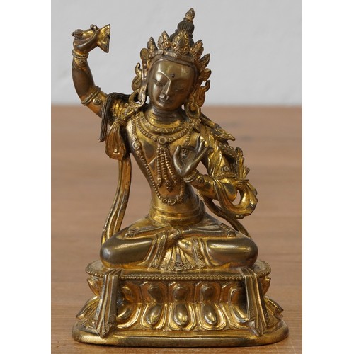 39 - Antique Chino Tibetan gilt bronze figure of Vajrasattva Buddha, 17cm high