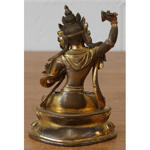 39 - Antique Chino Tibetan gilt bronze figure of Vajrasattva Buddha, 17cm high