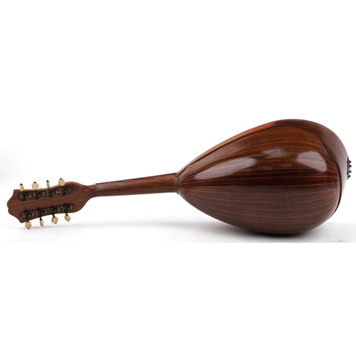 609 - Vintage inlaid melon shaped mandolin with case, Alfredo Albertini paper label to the interior, 63cm ... 