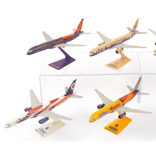 838 - Eight aviation interest airline Boeing 757-200 miniatures, the largest 24cm in length