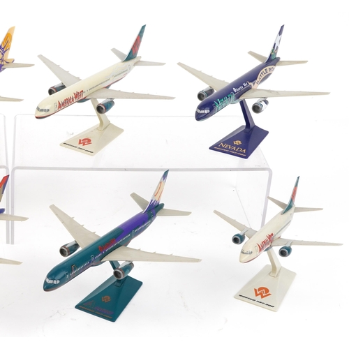 838 - Eight aviation interest airline Boeing 757-200 miniatures, the largest 24cm in length