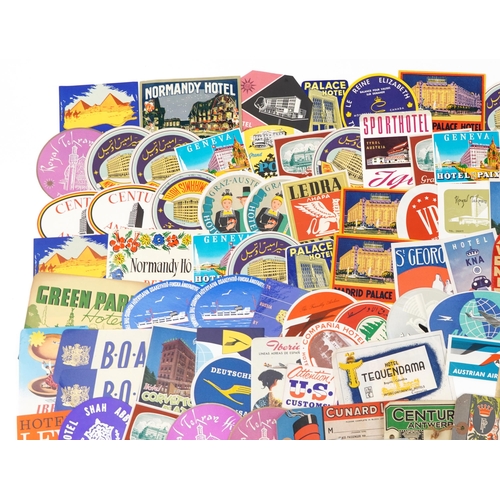 846 - Large collection of aviation interest luggage tags and stickers, approximately one hundred and fifty