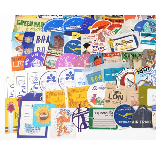 846 - Large collection of aviation interest luggage tags and stickers, approximately one hundred and fifty