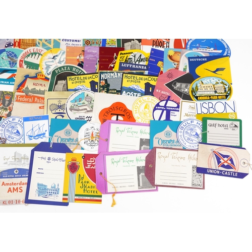 846 - Large collection of aviation interest luggage tags and stickers, approximately one hundred and fifty