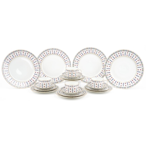 660 - Royale Limoges Langeais dinner and teaware comprising four trios and four dinner plates, the largest... 