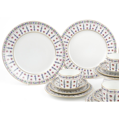 660 - Royale Limoges Langeais dinner and teaware comprising four trios and four dinner plates, the largest... 