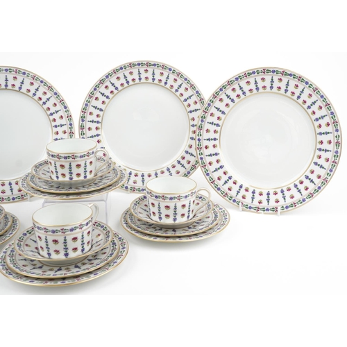 660 - Royale Limoges Langeais dinner and teaware comprising four trios and four dinner plates, the largest... 