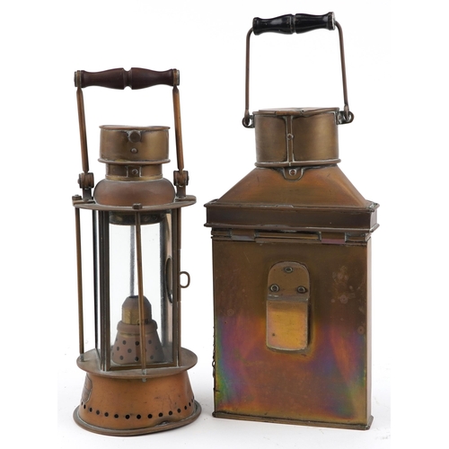 338 - Two shipping interest copper lanterns with glass panels including one with Eli Griffiths Sons of Bir... 