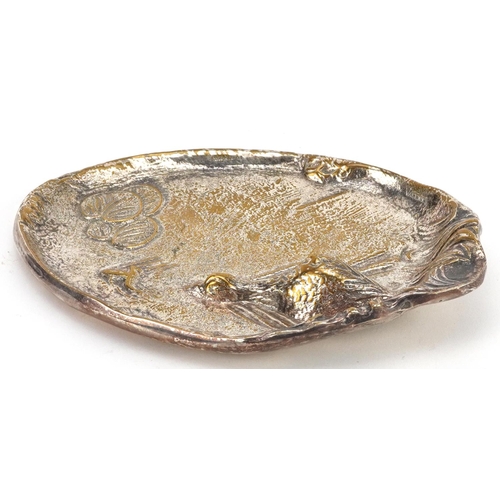 311 - Naturalistic aesthetic silver plated dish cast with a duck chasing a frog, 15.5cm wide