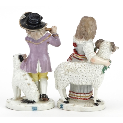 64 - Pair of 19th century German porcelain figures of a young boy and girl with goat and dog, factory mar... 